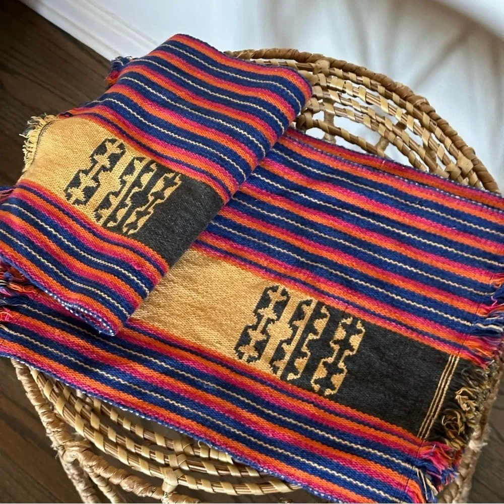 Set of 4 Turkish Print Placemats Fringe Edge - Pink Blue Gray Colorful